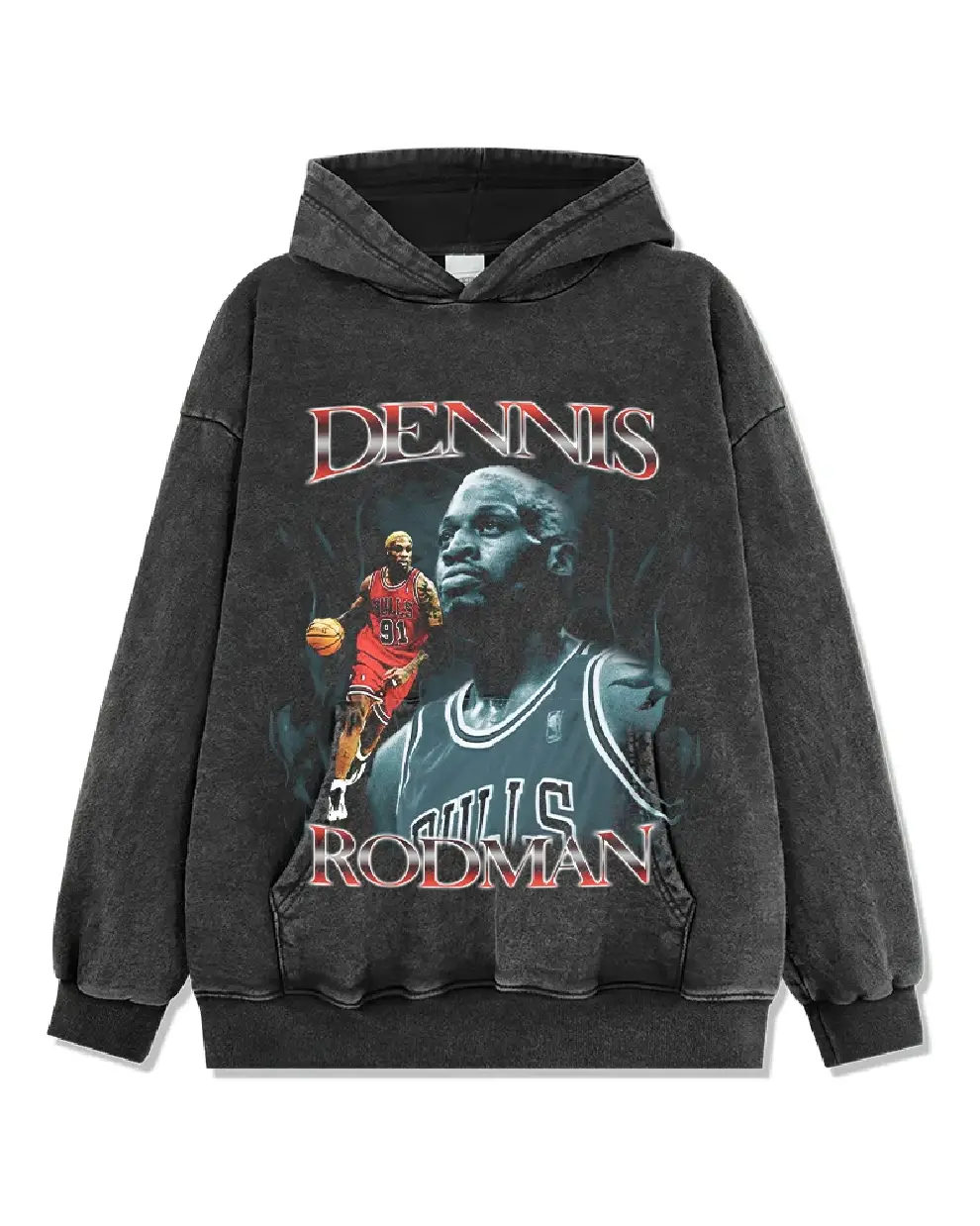 Dennis Rodman NBA Hoodie Washed Black (1) Dennis Rodman NBA Hoodie Washed Black (1)